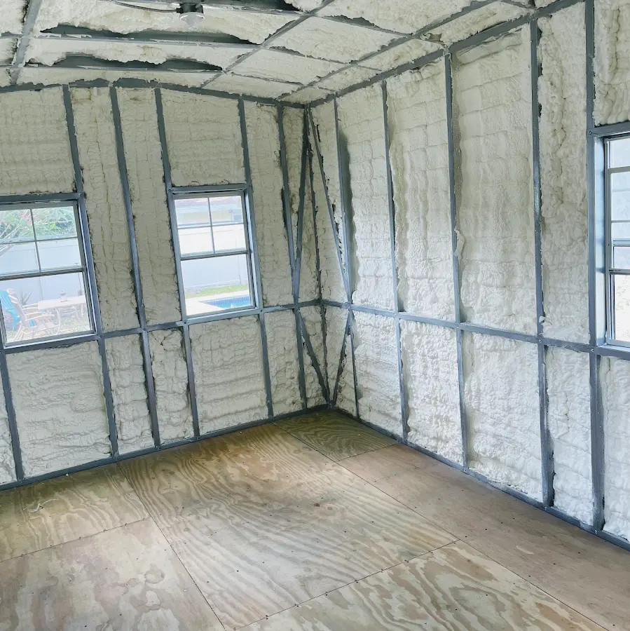 Closed-cell spray foam insulation applied to wall cavities in a residential project in Reading